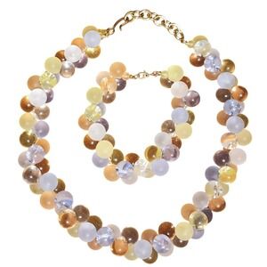 VTG Monet Wisteria Beaded Choker Necklace & Bracelet Set Pastel Gold Tone Clasp